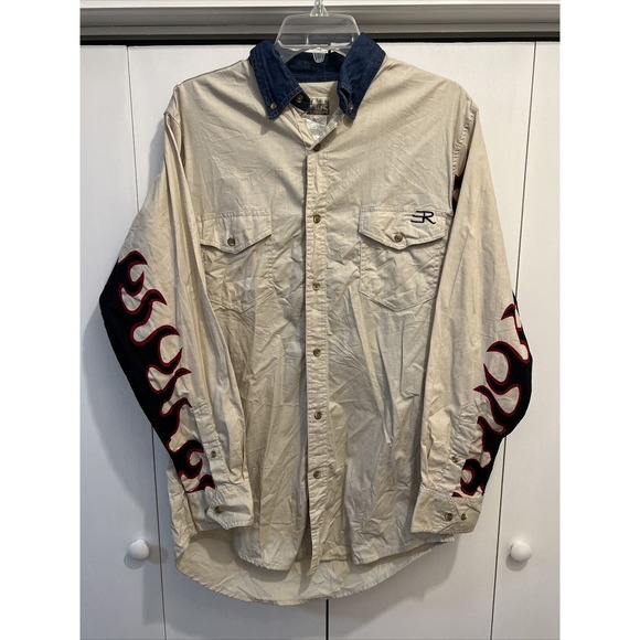 VTG Express Rider Mens Western Cowboy L/S Shirt Button Up Sz M ~ FLAME SLEEVES